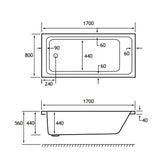 Eastbrook Beaufort 1700 x 800mm Portland Single End 14 Jet Whirlpool Bath