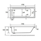 Eastbrook Beaufort 1700 x 700mm Portland Single End 14 Jet Whirlpool Bath