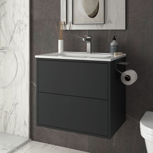 Optima 610mm Matt Black Wall Hung 2 Drawer Unit and Basin